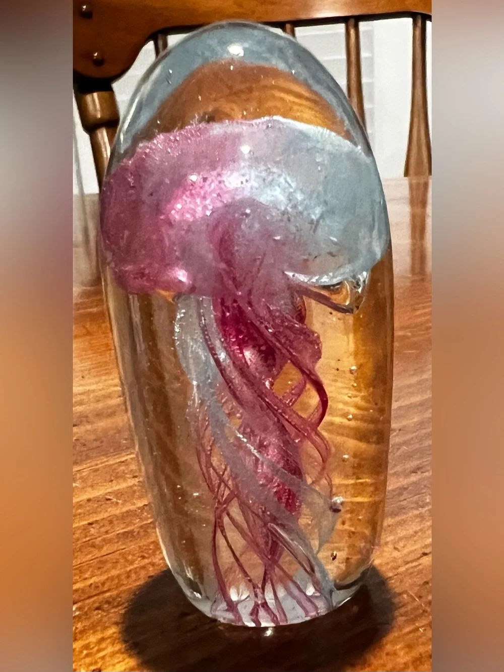 VTG Jellyfish Blue & Pink Blown Glass Egg-shaped Paperweight 3 Inches